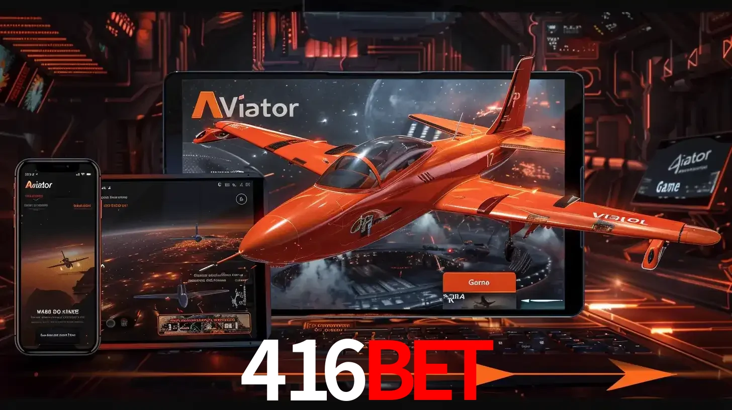 Apresentação tecnológica do jogo Aviator com um avião saindo da tela de um tablet, demonstrando a experiência imersiva em múltiplos dispositivos no 416bet.