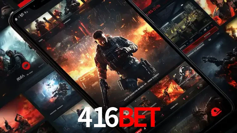 Tela de um celular exibindo uma galeria de jogos de tiro com temática militar, mostrando a variedade de e-sports disponíveis para apostas na plataforma de entretenimento 416bet.