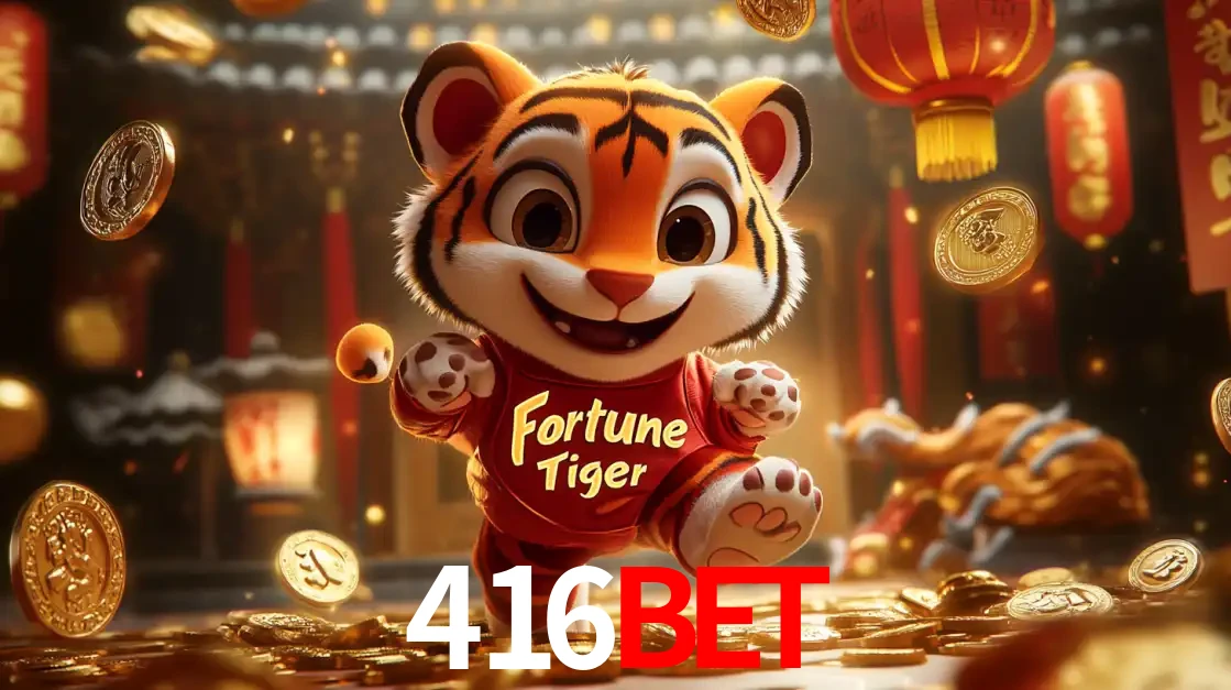 O alegre personagem do Fortune Tiger correndo sobre um caminho de moedas de ouro, simbolizando os grandes prêmios e a diversão do popular jogo de slot do 416bet.